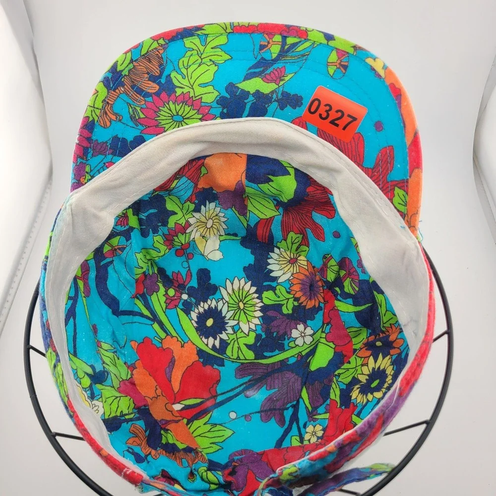 Sakroots Cadet Military Cap Mens White Floral Cotton Adjustable Strap Boho Hat